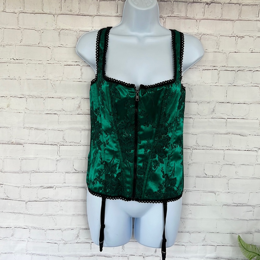 Shirley Of Hollywood green embroidery floral corset size 36